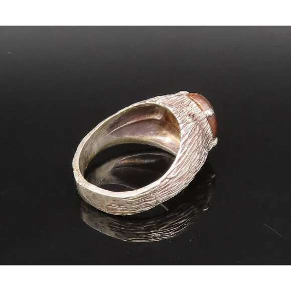 925 Silver Vintage Cabochon Tiger's Eye Branch Textured Ring Sz 10 RG25957